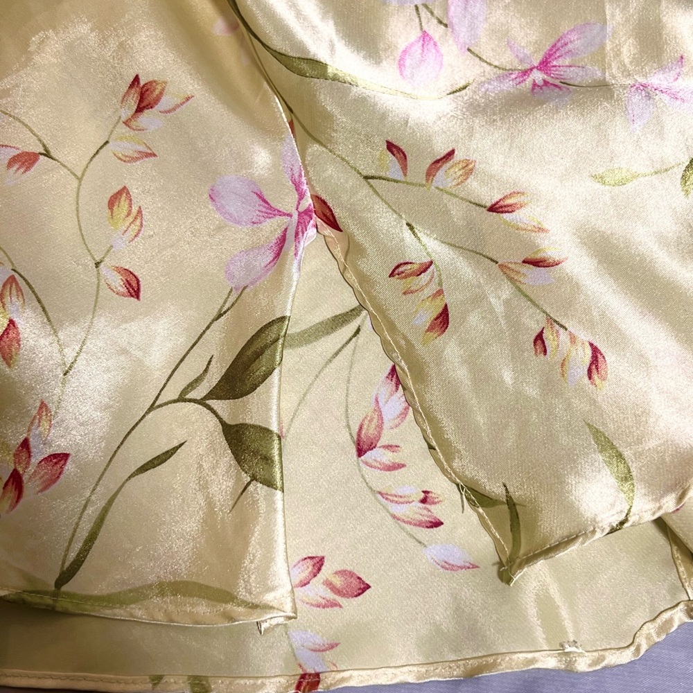 Y2K XL Oscar De La Renta Pink Label Floral Satin Feel Scoop Camisole Side Slits - Picture 12 of 14